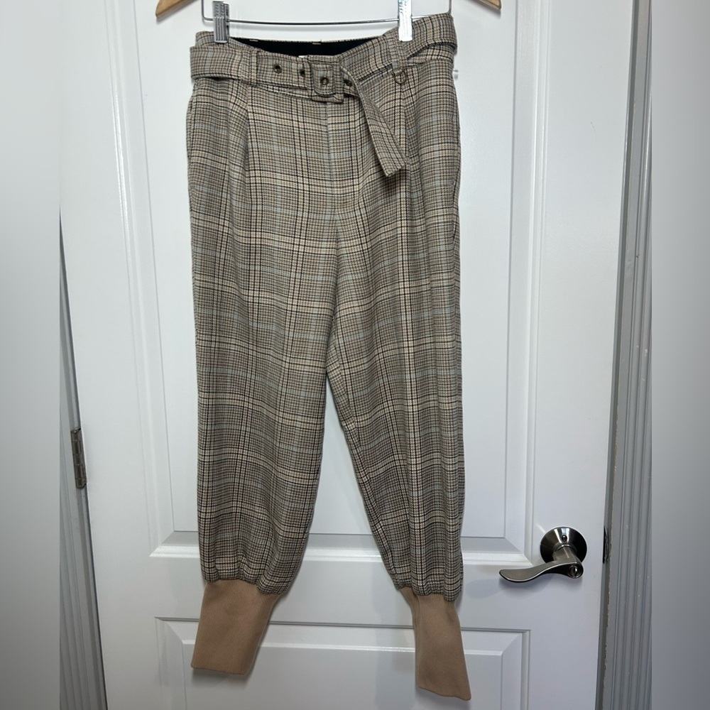 Anthropologie Maeve Boot Tuck Knit Plaid Trouser Pants with Belt size 4 preppy - Picture 3 of 15